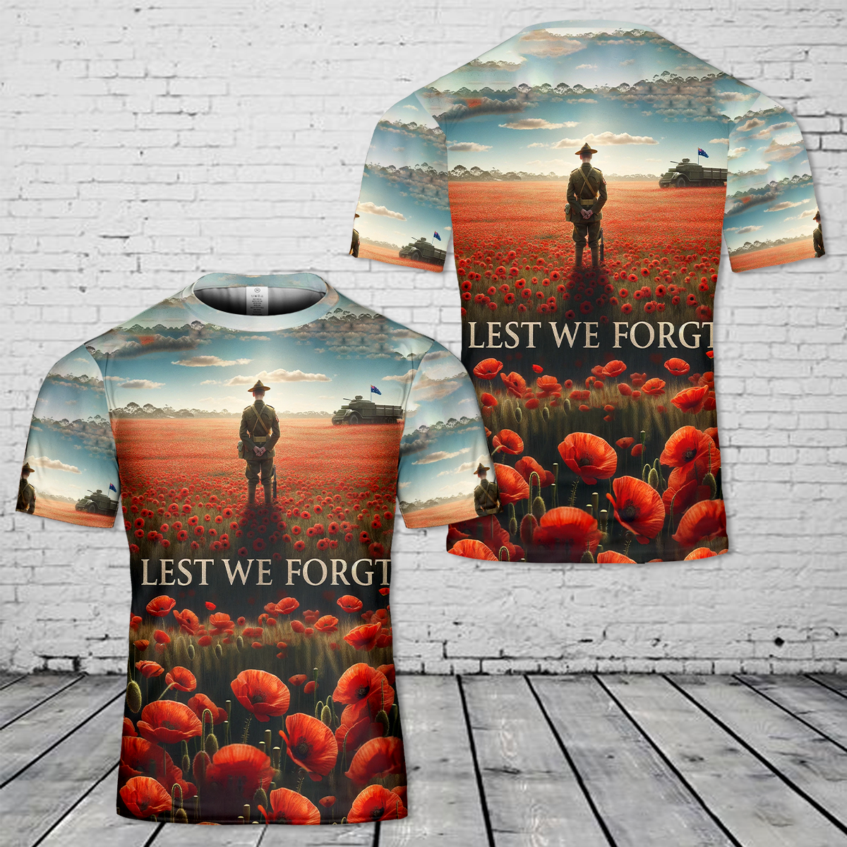 Australia Anzac Day Lest we Forget Poppy Field With Solider T-Shirt 3D