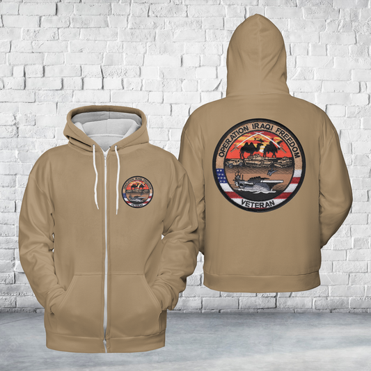 Armed Forces Operation Iraqi Freedom Veteran AOP Zip Hoodie (Lightweight)
