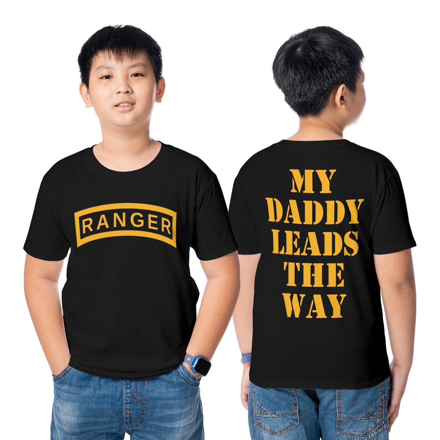 US Army Ranger My Daddy Leads The Way AOP Kids and Youth T-Shirt