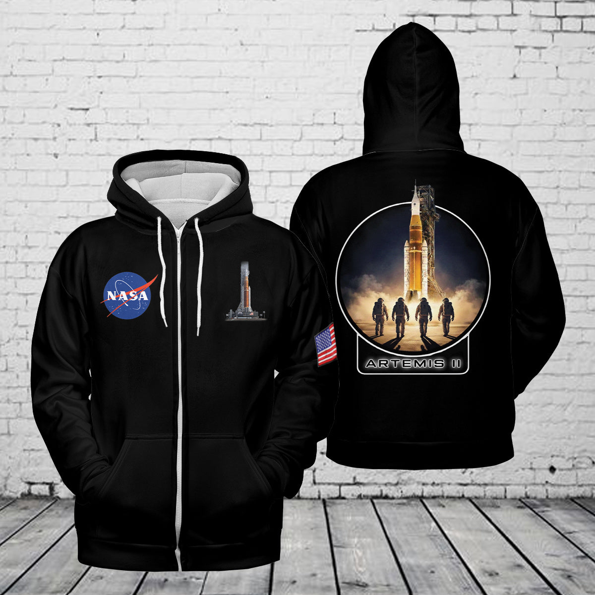 Artemis II Mission NASA Moon Mission Crew SLS Rocket Launch Zip Hoodie