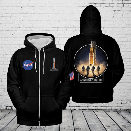 Artemis II Mission NASA Moon Mission Crew SLS Rocket Launch Zip Hoodie