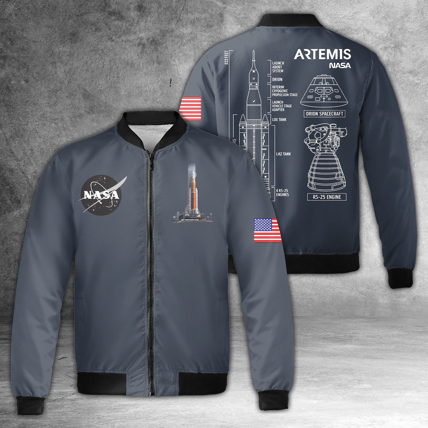 Artemis Rocket Blueprint Bomber Jacket