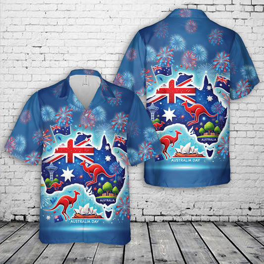 Australia Day Holiday With Flag And Map Hawaiian Shirt