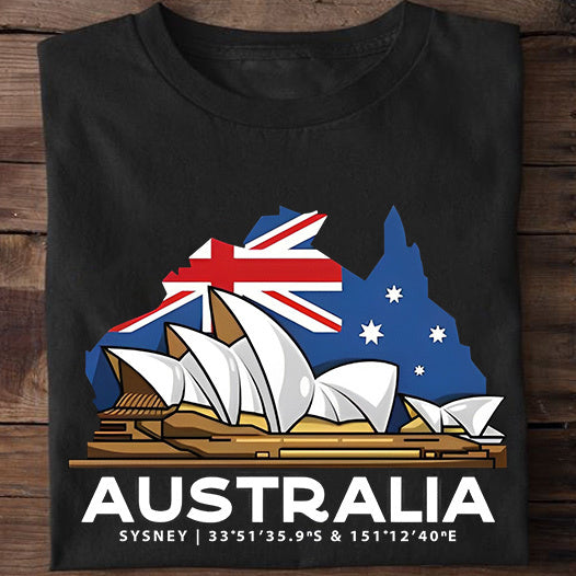 Australia Flag Map And Sydney Opera House Classic Unisex T-Shirt Gildan 5000 (Made in AU)