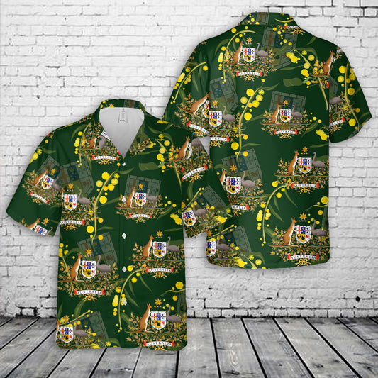 Australia Golden Wattle And Coat of Arms Hawaiian Shirt