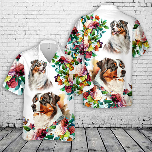 Australian Shepherd Floral Pattern Hawaiian Shirt