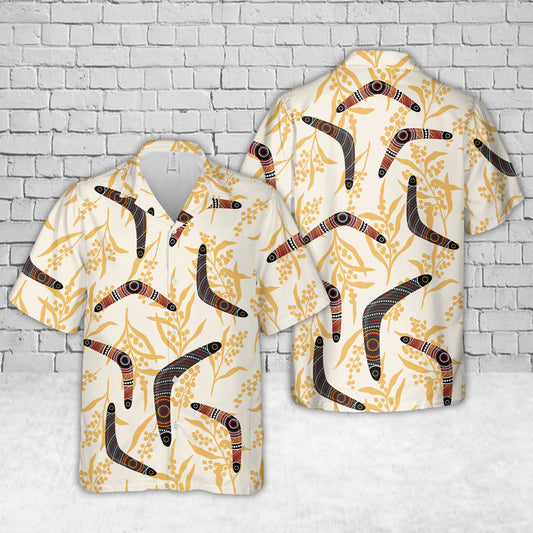 Australian boomerang Golden Wattle Flowers Hawaiian Shirt