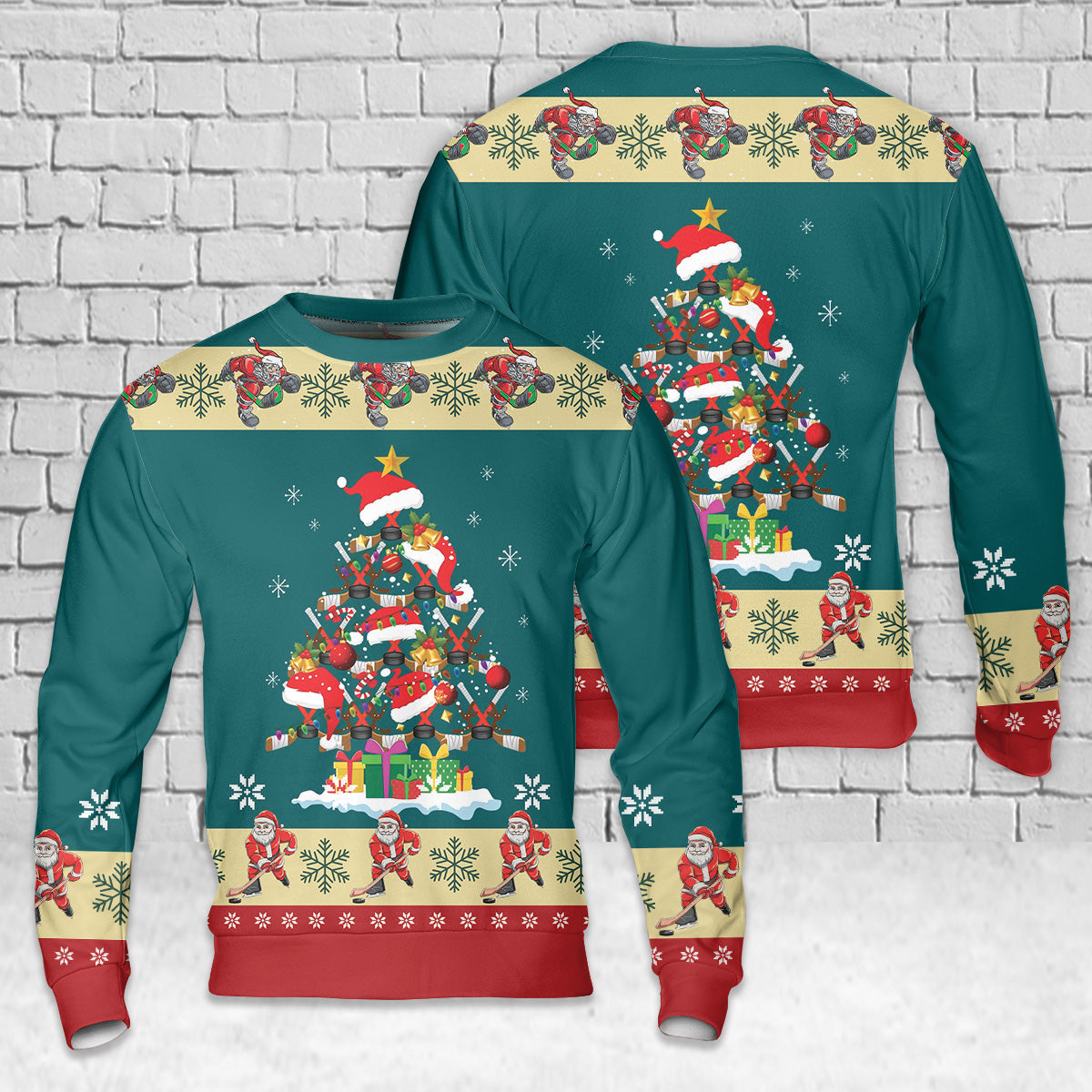 Awesome Christmas Tree With Ice Hockey Christmas AOP Sweater