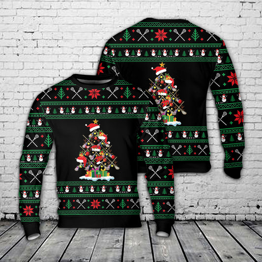 Awesome Christmas Tree With Lacrosse Christmas AOP Sweater