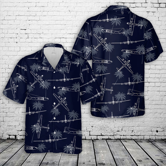 B-29 Superfortress WW2 Bomber Silhouette Hawaiian Shirt