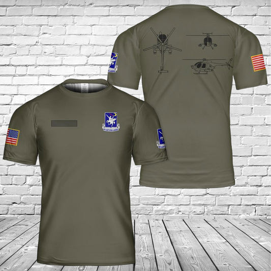 Custom Name US Army 160th Special Operations Aviation Regiment MD500 Defender 3D T-Shirt