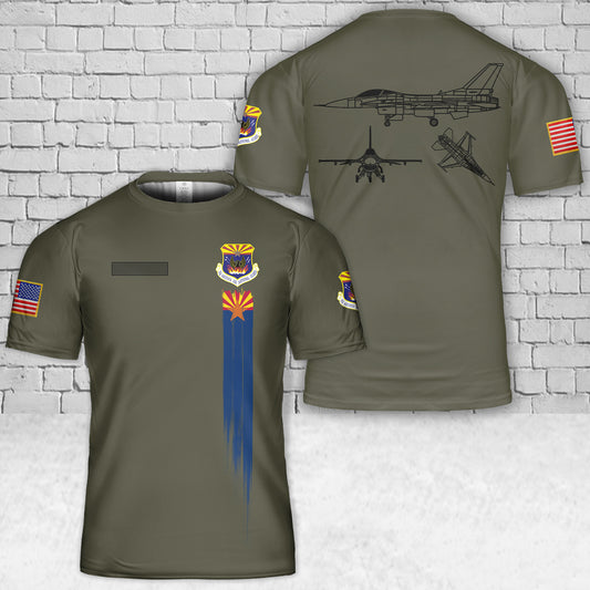 Custom Name Arizona Air National Guard F-16 Fighting Falcon 3D T-Shirt