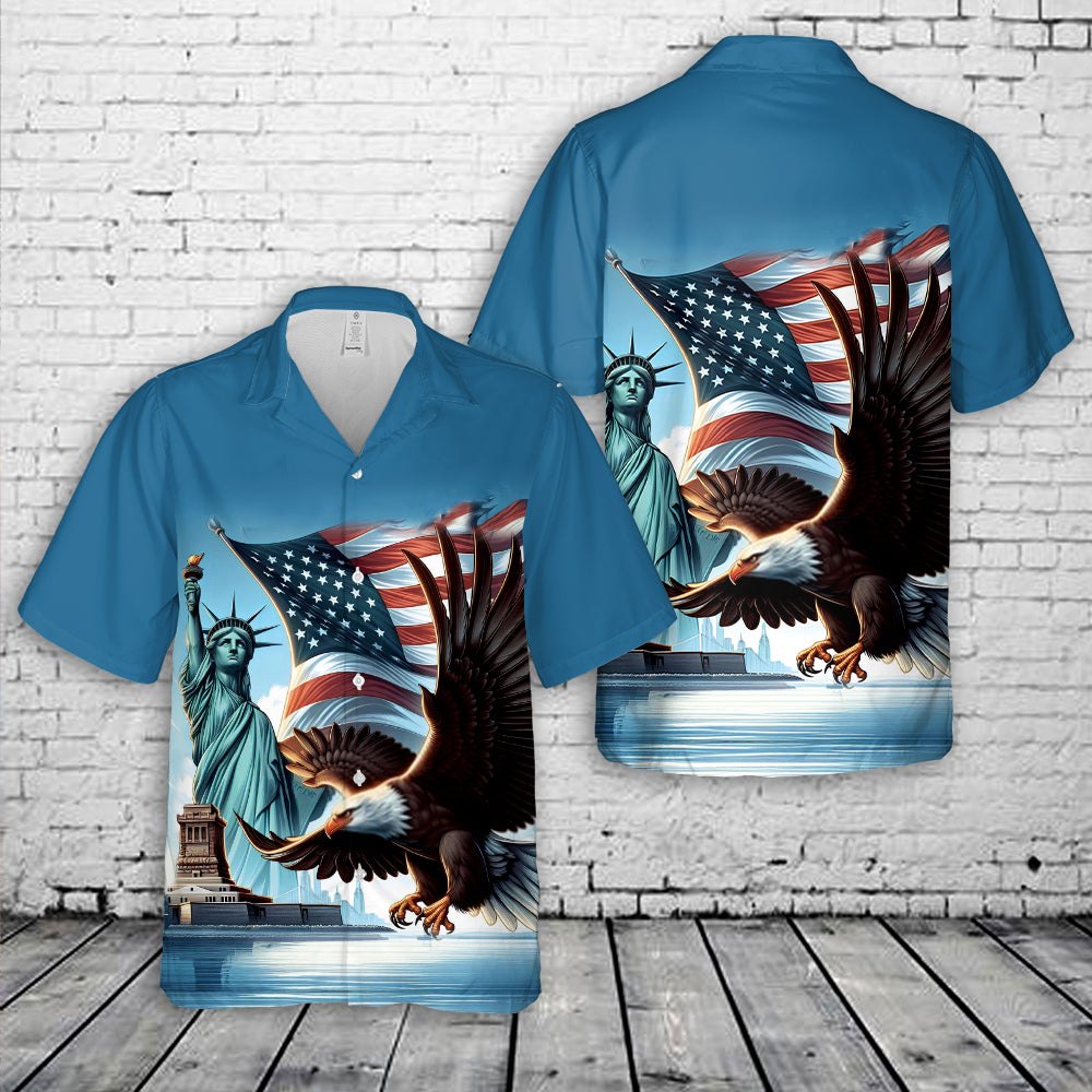 Bald Eagle American Flag Statue of Liberty 4th Of July Hawaiian Shirt