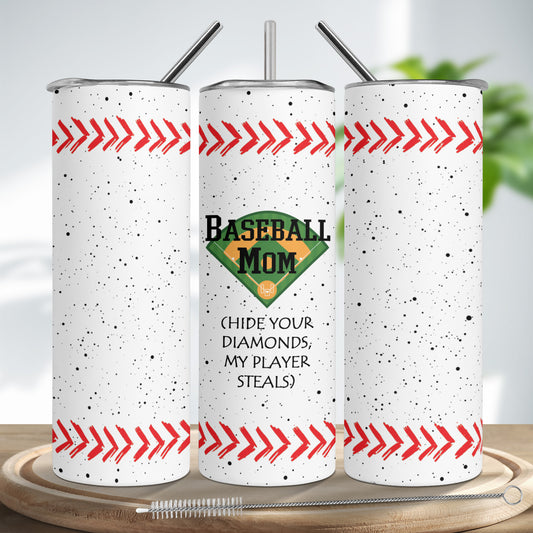 Baseball Mom Diamonds Skinny Tumbler Stainless Steel with Lids 20OZ
