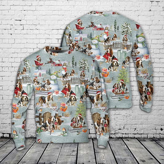 Basset Hound Dog Christmas AOP Ugly Christmas Sweater