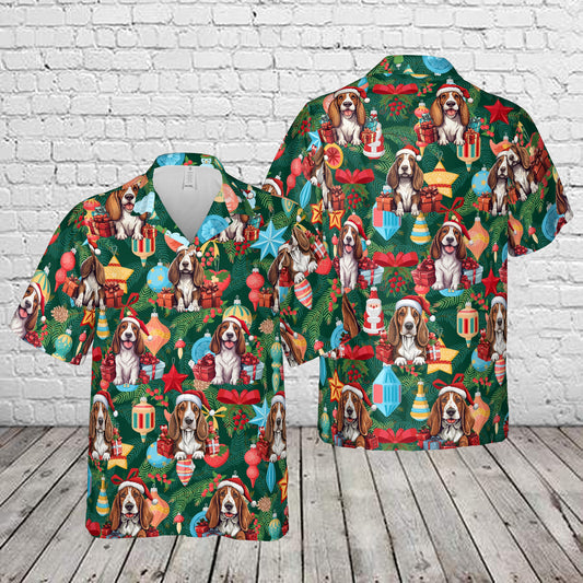 Basset Hound Dog Santa Hat Christmas Hawaiian Shirt