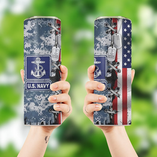 US Navy Skinny Tumbler Stainless Steel with Lids 20OZ