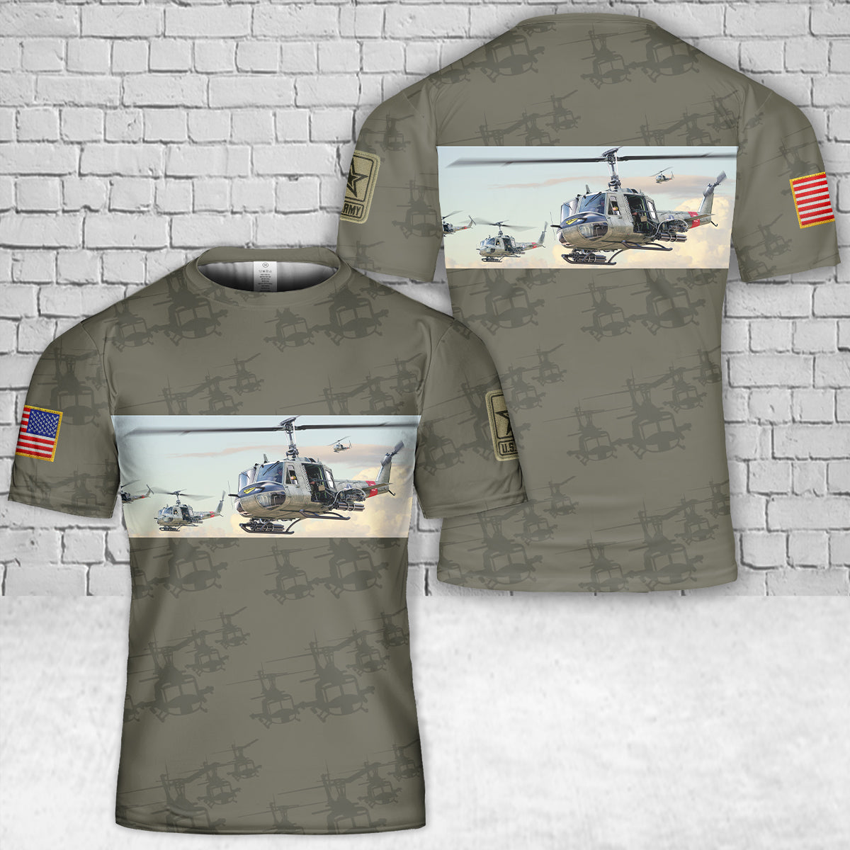 US Army Huey Helicopter 3D T-Shirt