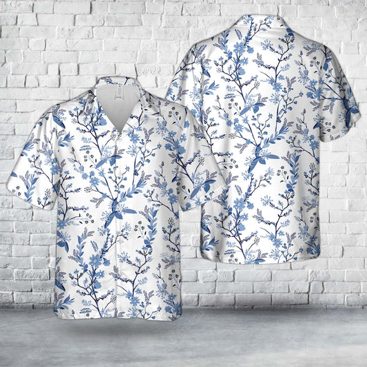 Beautiful florals on blue shade seamless Hawaiian Shirt