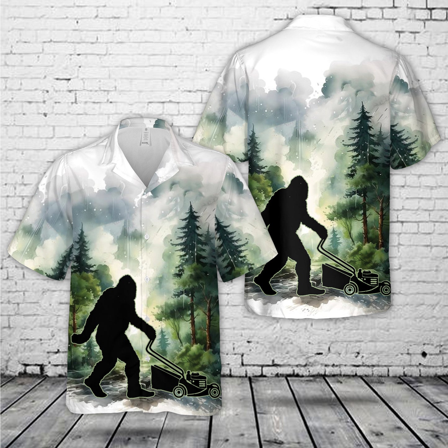 Bigfoot Mowing Lawn Hawaiian Shirt