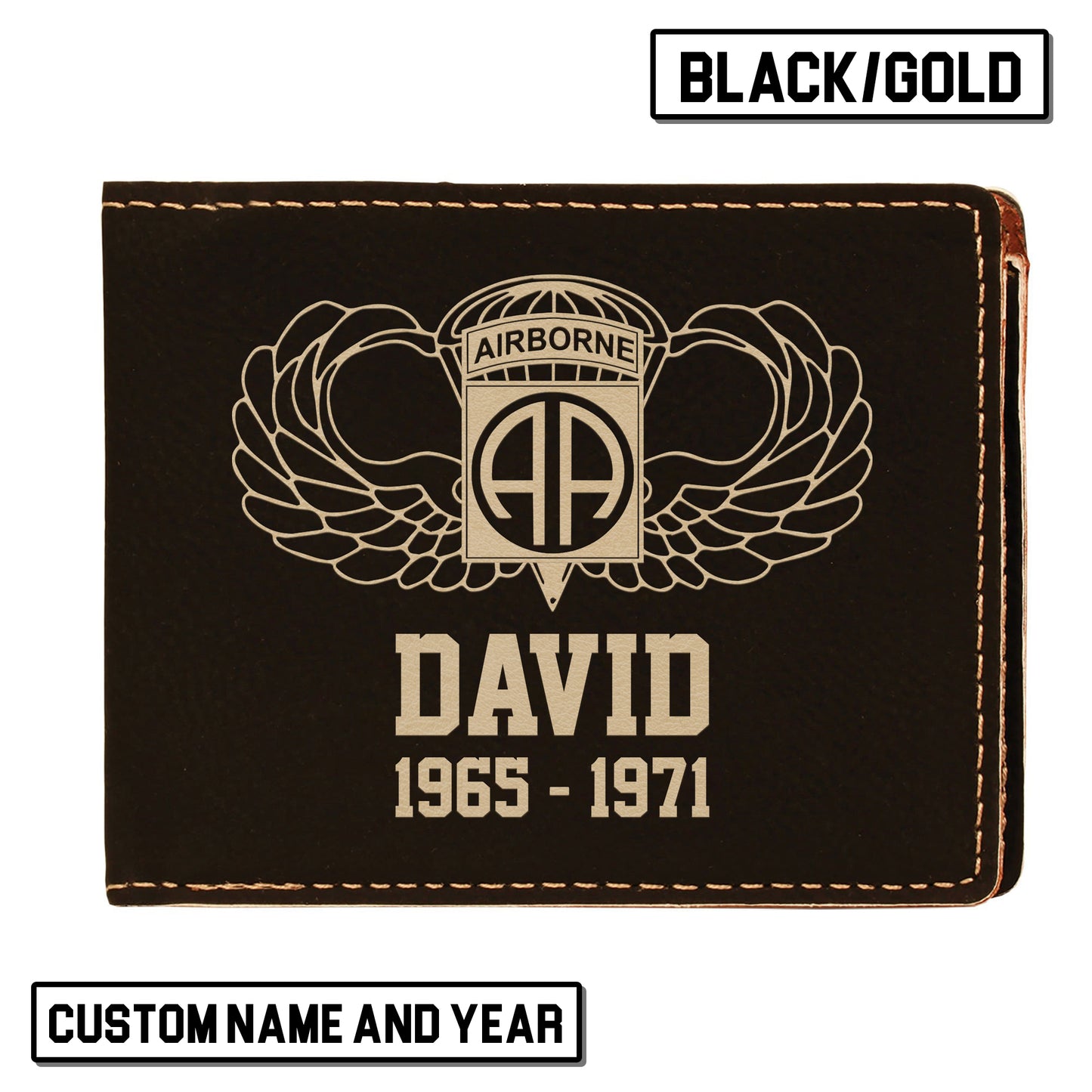 Custom Name And Year US Army 82nd Airborne Division Wings  Leatherette Bifold Wallet (Made in US)