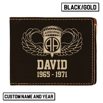 Custom Name And Year US Army 82nd Airborne Division Wings  Leatherette Bifold Wallet (Made in US)