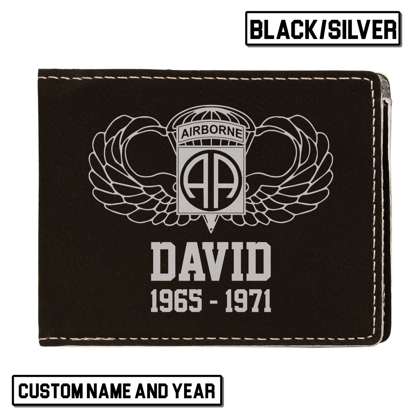 Custom Name And Year US Army 82nd Airborne Division Wings  Leatherette Bifold Wallet (Made in US)