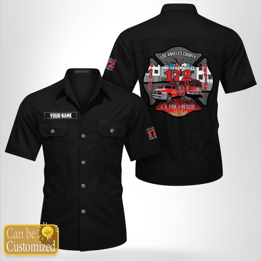 Custom Name Inglewood, California, Los Angeles County Fire Dept. Station 172 Cotton cargo shirt