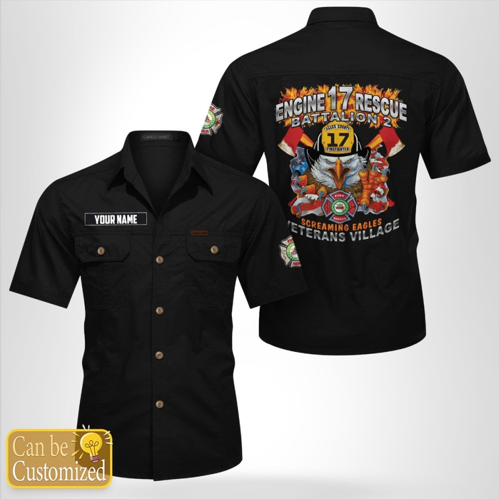 Custom Name New Port Richey, Florida, Pasco County Fire - Station 17 Cotton cargo shirt