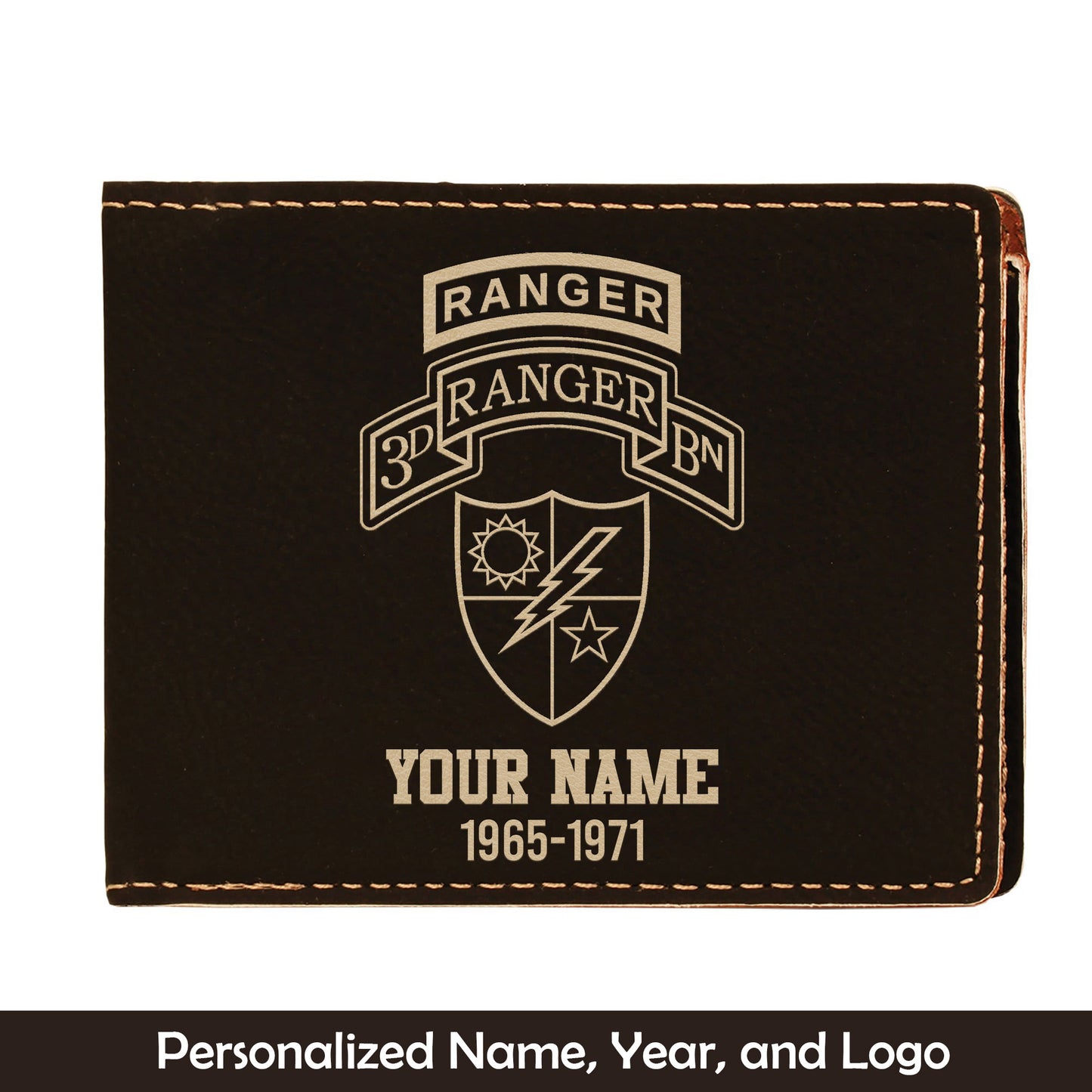 Custom Name And Year US Army 75th Ranger Regiment Airborne Ranger Battalion Insignia Leatherette Bifold Wallet (Made in US)