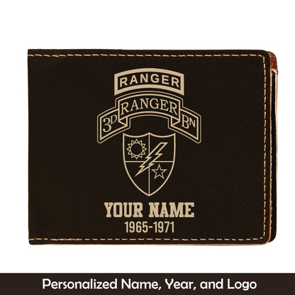 Custom Name And Year US Army 75th Ranger Regiment Airborne Ranger Battalion Insignia Leatherette Bifold Wallet (Made in US)