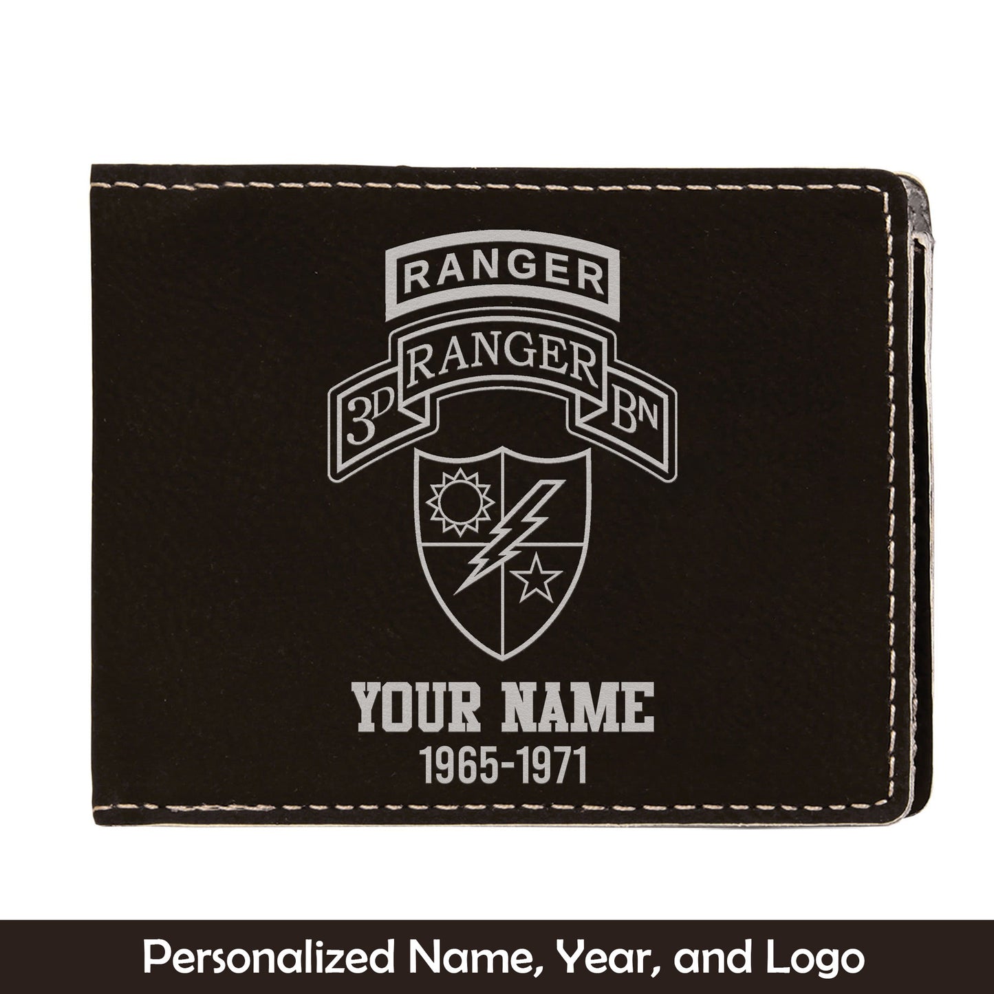Custom Name And Year US Army 75th Ranger Regiment Airborne Ranger Battalion Insignia Leatherette Bifold Wallet (Made in US)