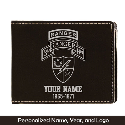 Custom Name And Year US Army 75th Ranger Regiment Airborne Ranger Battalion Insignia Leatherette Bifold Wallet (Made in US)