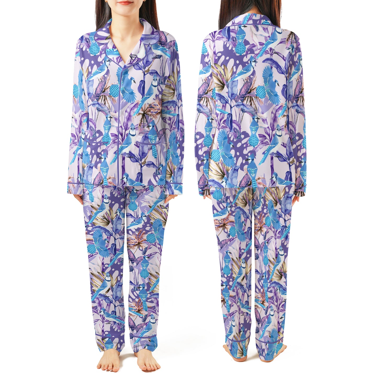Blue Jay Bird Cute AOP Pajamas Set