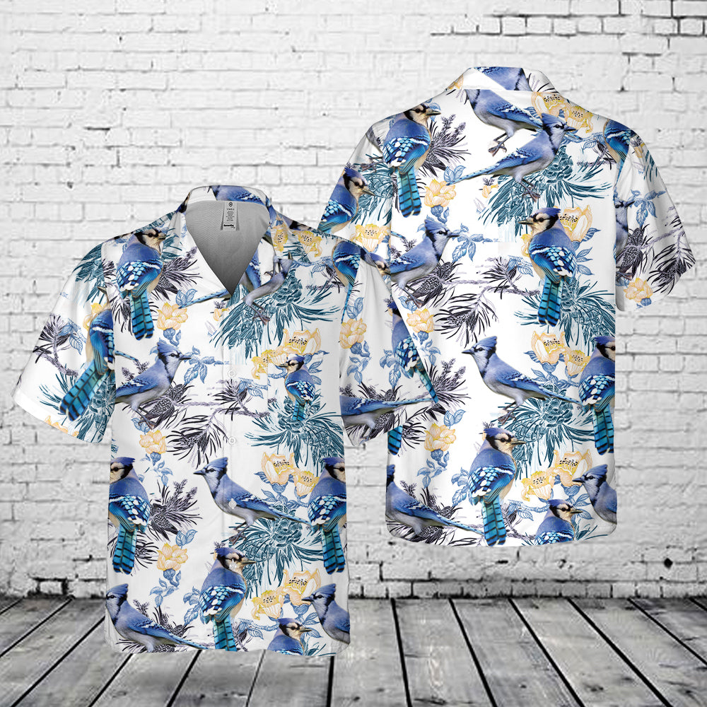 Blue Jay Bird Pocket Hawaiian Shirt
