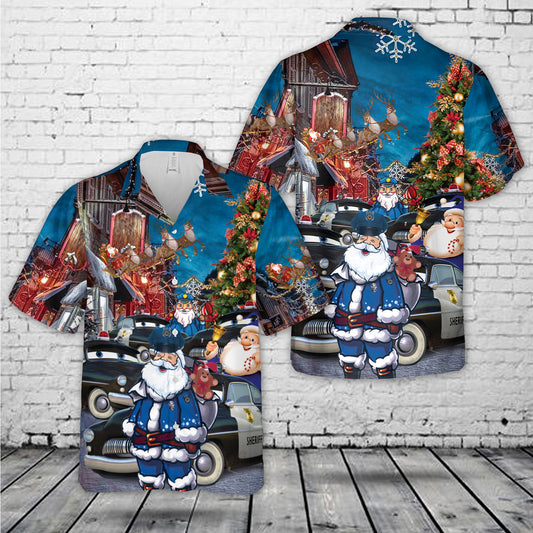 Blue Santa Sheriffs Merry Christmas Hawaiian Shirt