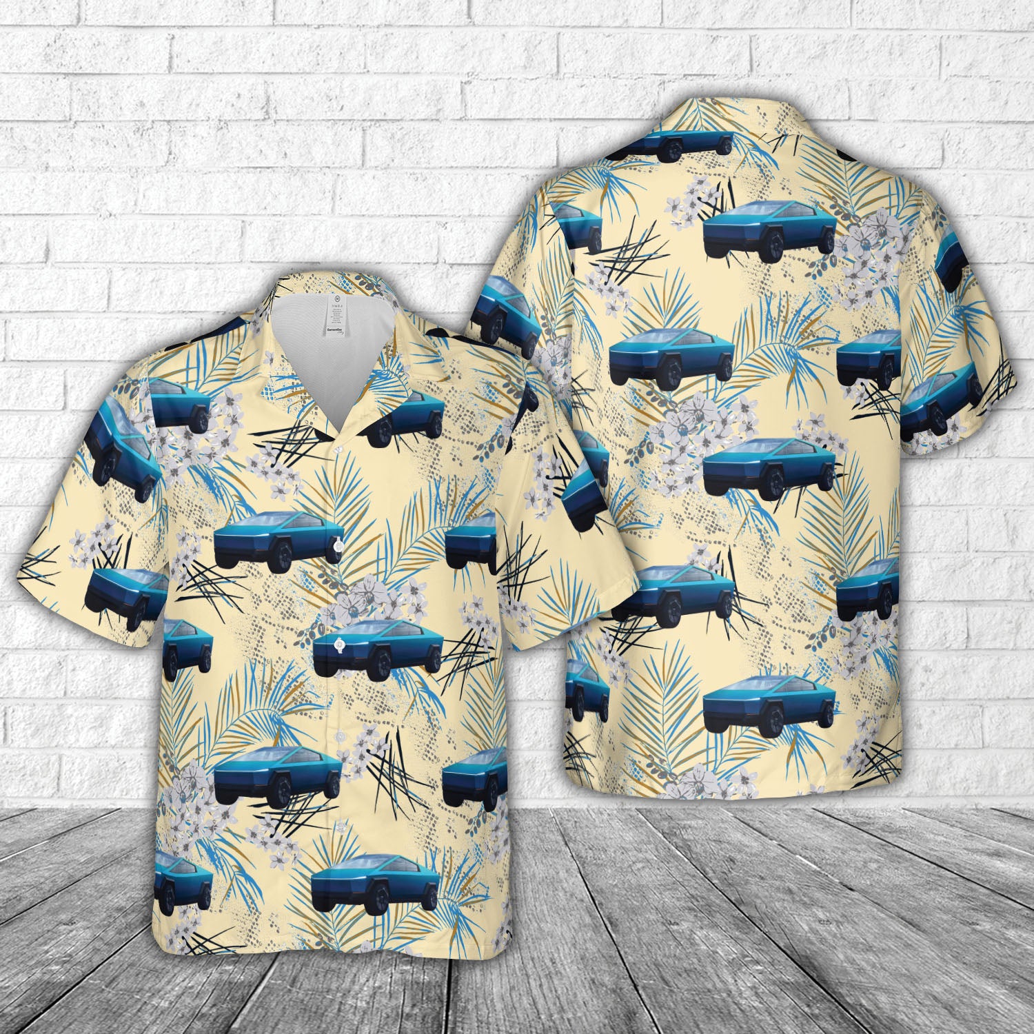 Blue Tesla Cybertruck Hawaiian Shirt