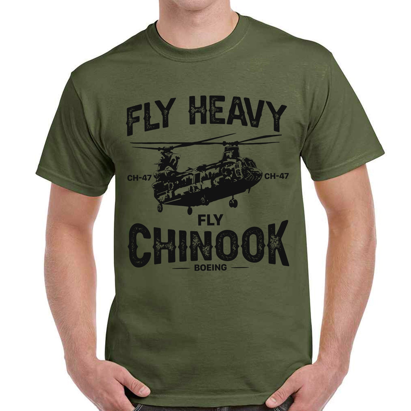 Boeing CH-47 Chinook "Fly Heavy, Fly Chinook" Classic Unisex T-Shirt Gildan 5000 (Made In US)