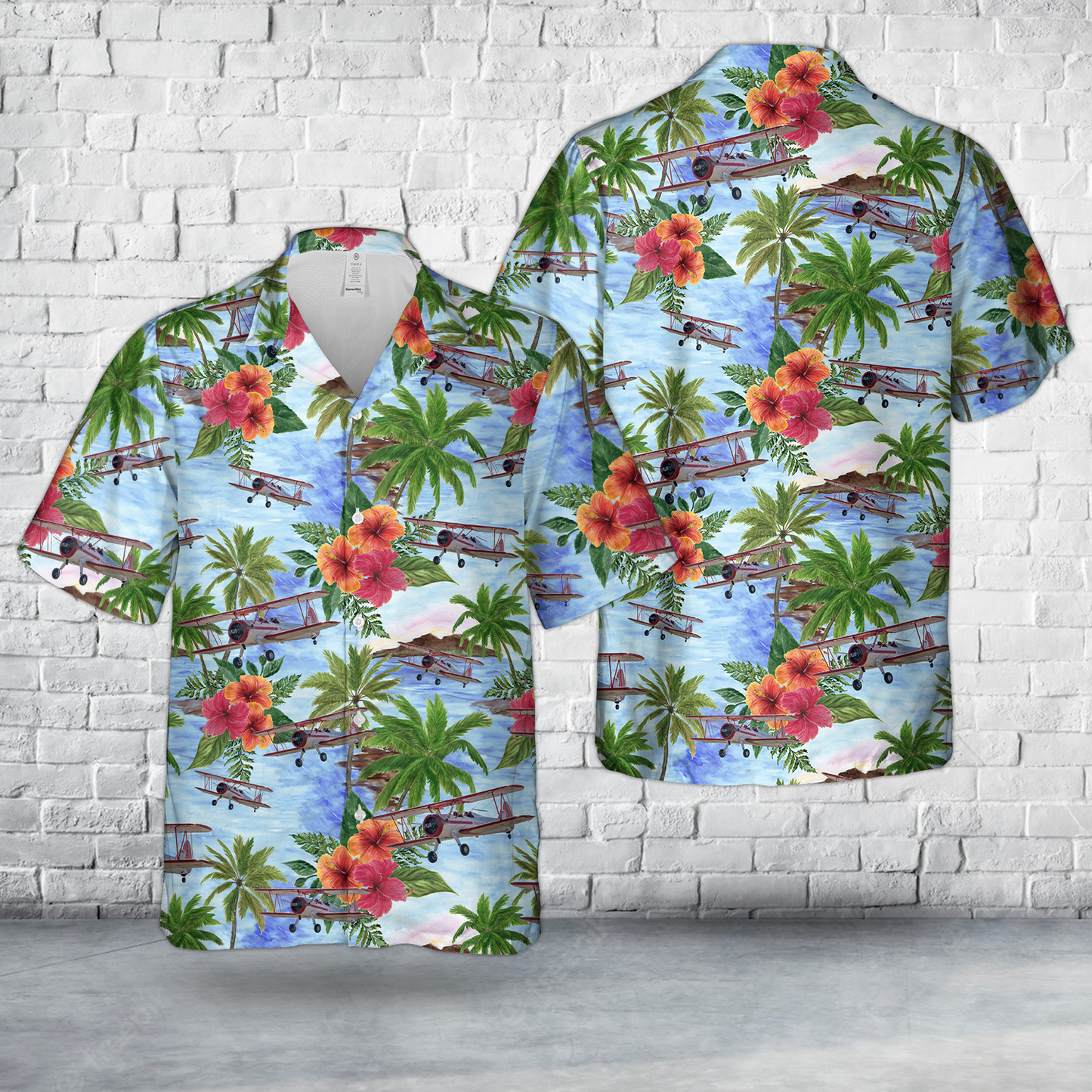Boeing Stearman A74N1 PT-17 Kaydet, BuNo3546, N801RB, Heritage Biplane-Vintage Biplane Rides Hawaiian Shirt