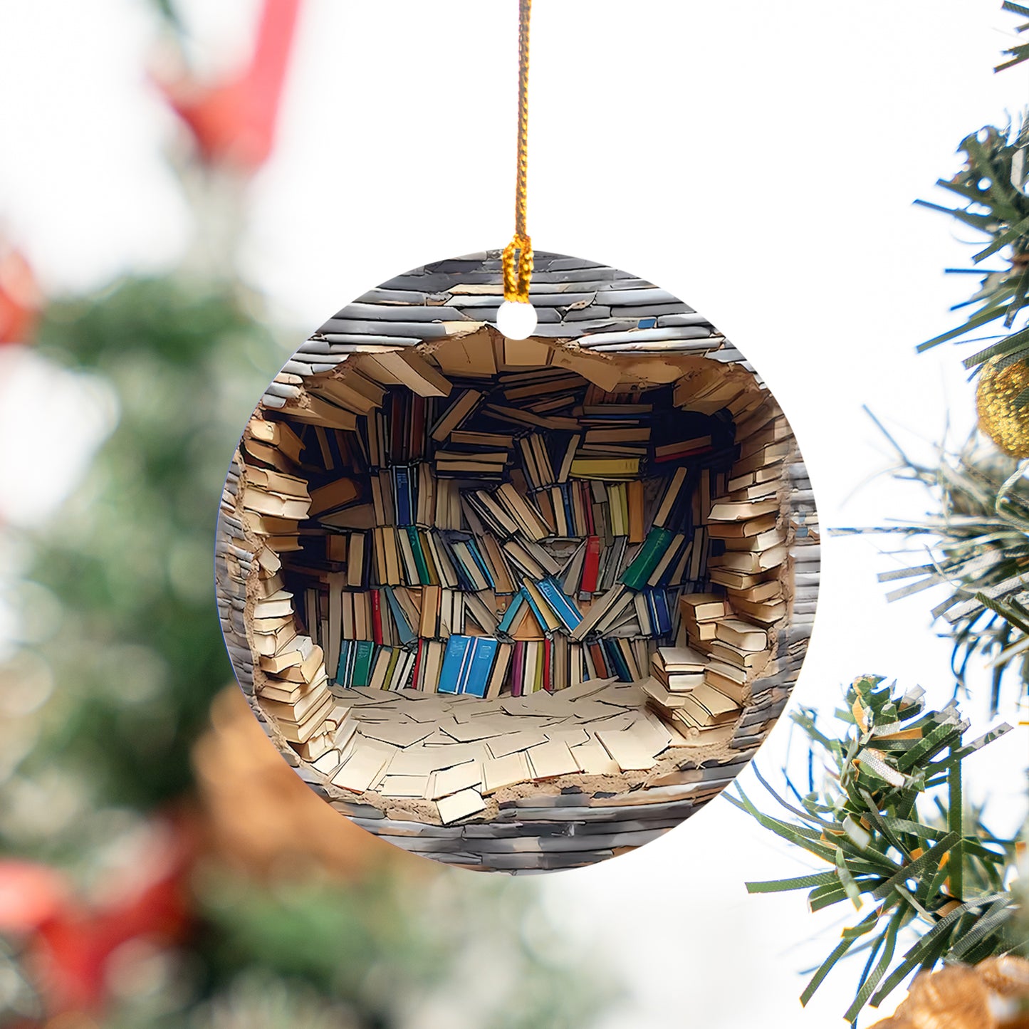 Bookshelf Christmas Ceramic Ornament