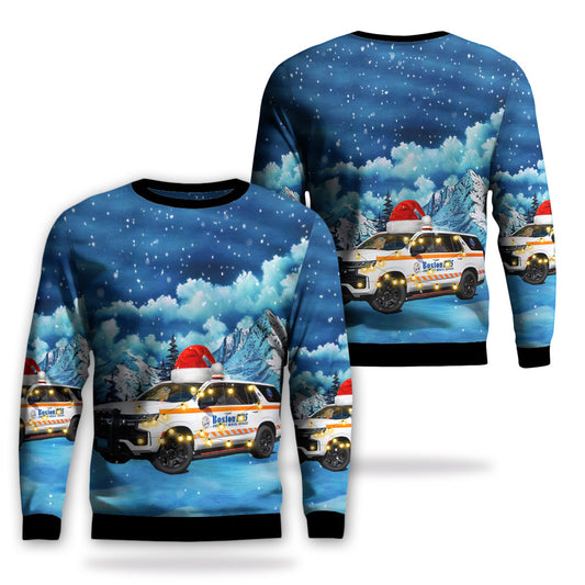 Boston EMS Squad 90 2022 Chevrolet Tahoe Christmas AOP Ugly Sweater