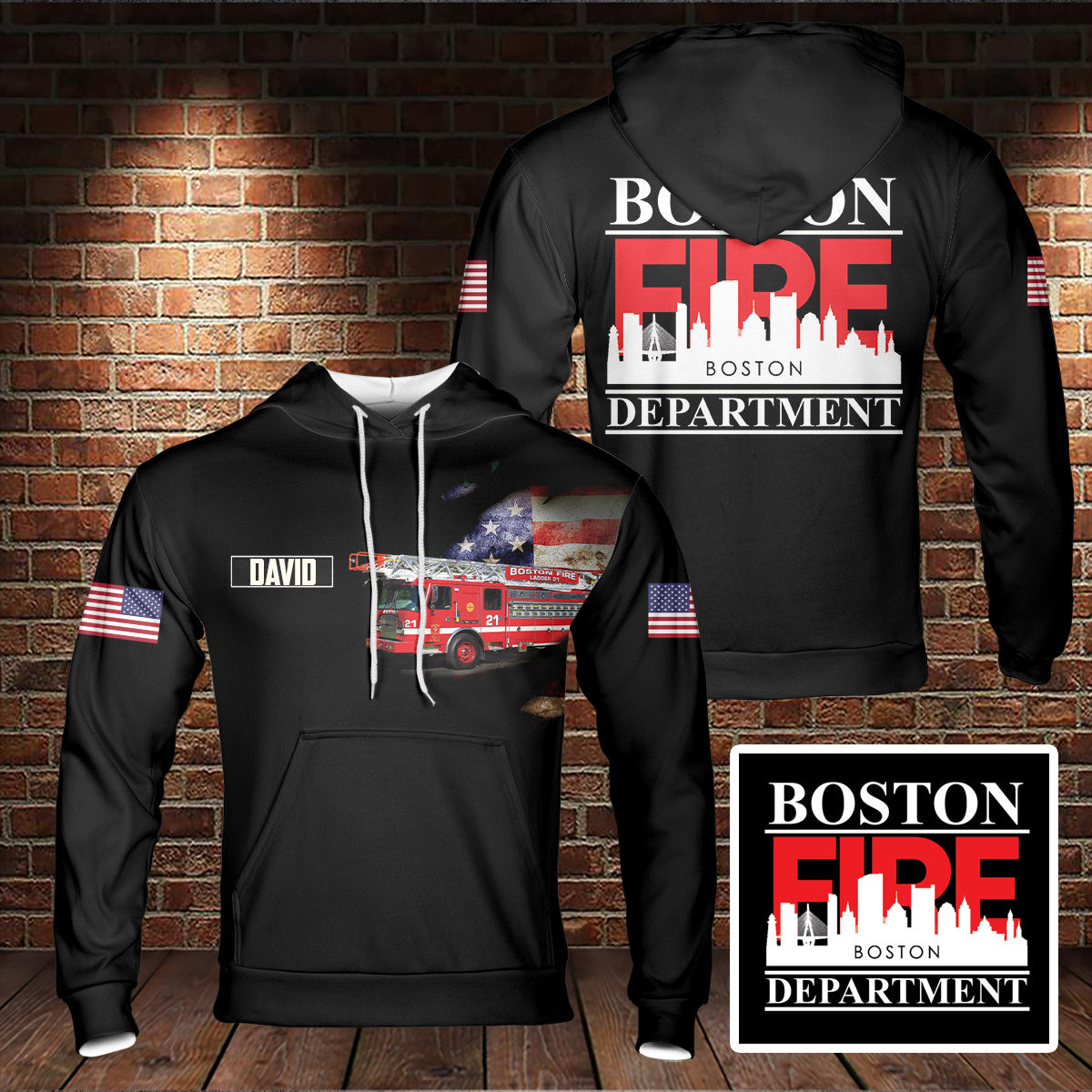 Custom Name Boston Fire Department 3D Hoodie