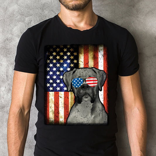 Boxer Dog 4th Of July American Flag Patriotic Classic Unisex T-Shirt Gildan 5000 (Made In US)