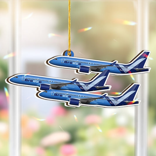 Breeze Airways A220-300 Custom Shape Wood and Broken Glass Hologram Ornament
