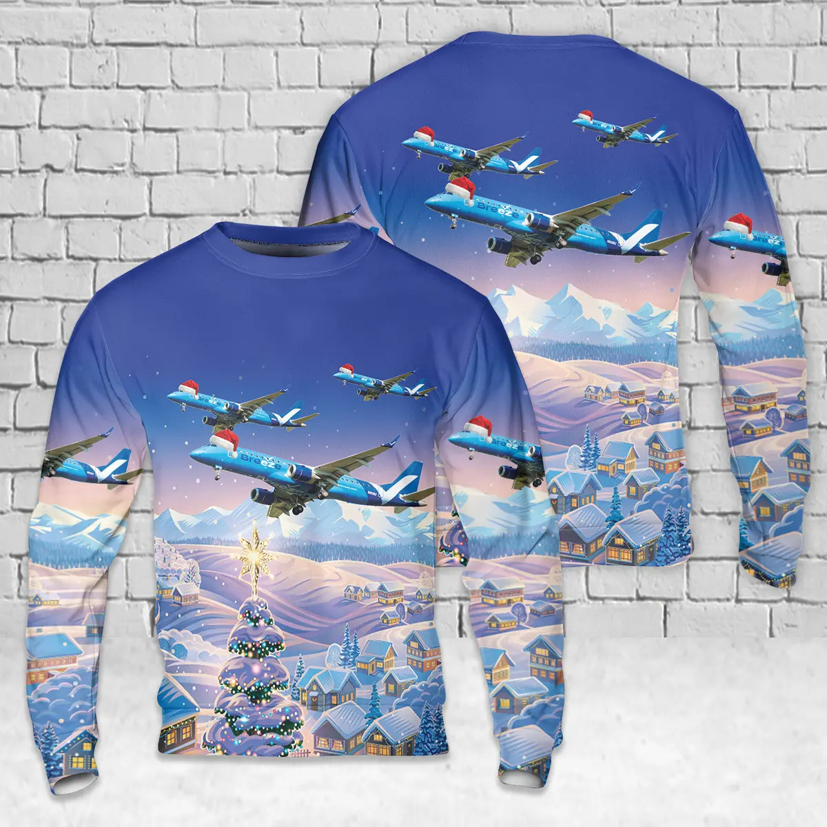 Breeze Airways E190 AOP Christmas Sweater