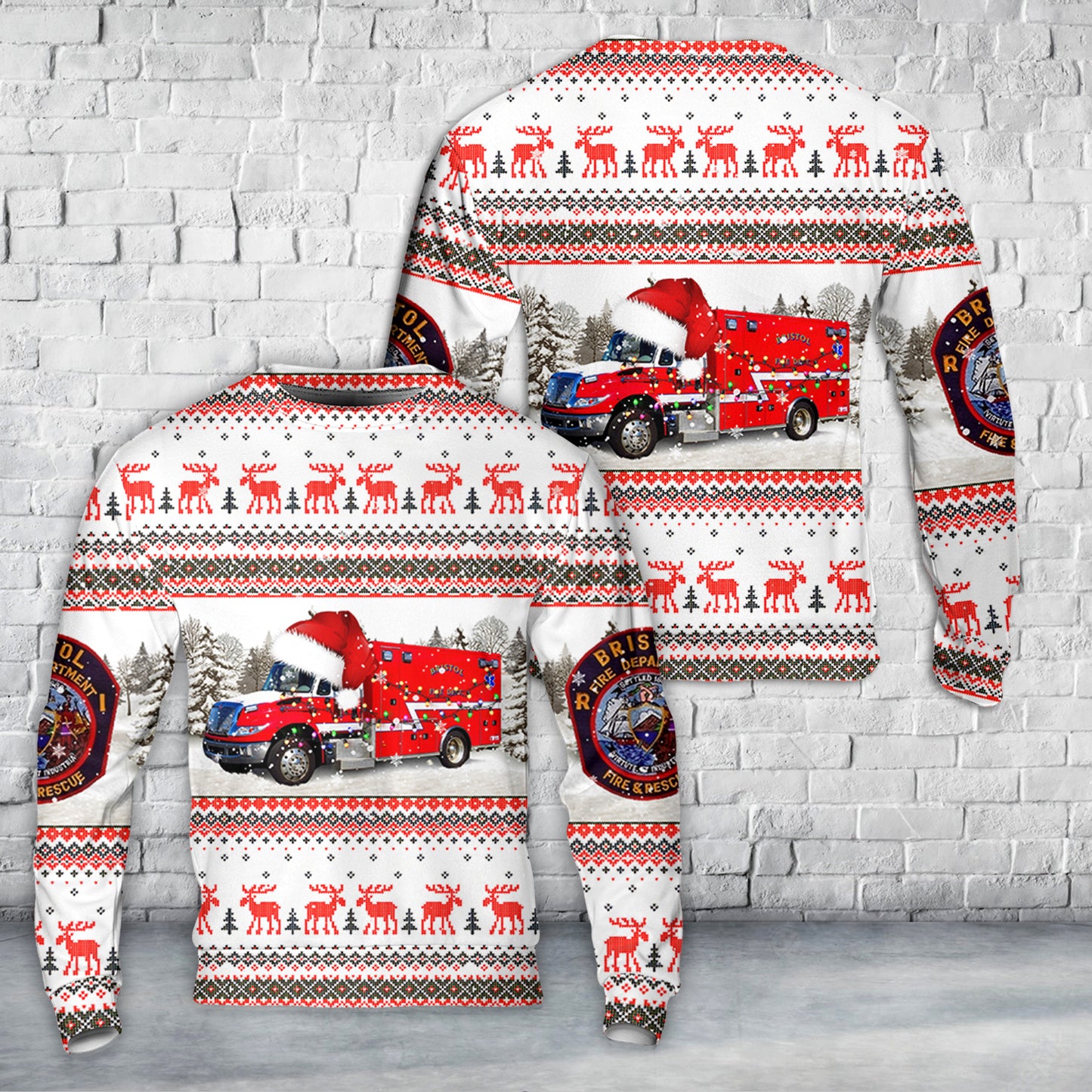 Bristol Fire Department-RI Christmas AOP Sweater