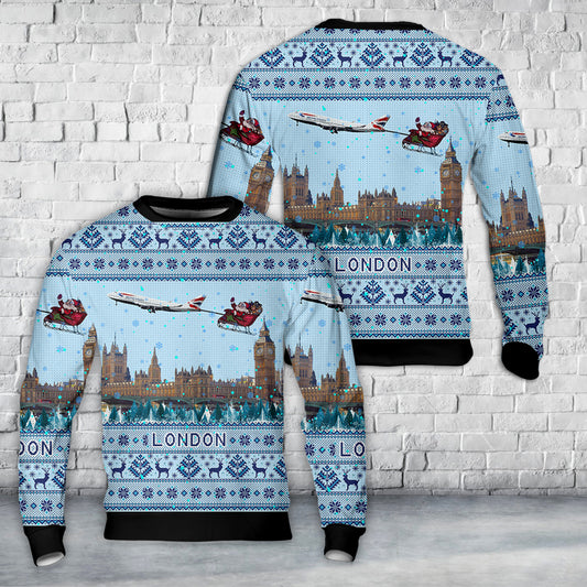 British Airways 747 over London Christmas AOP Sweater
