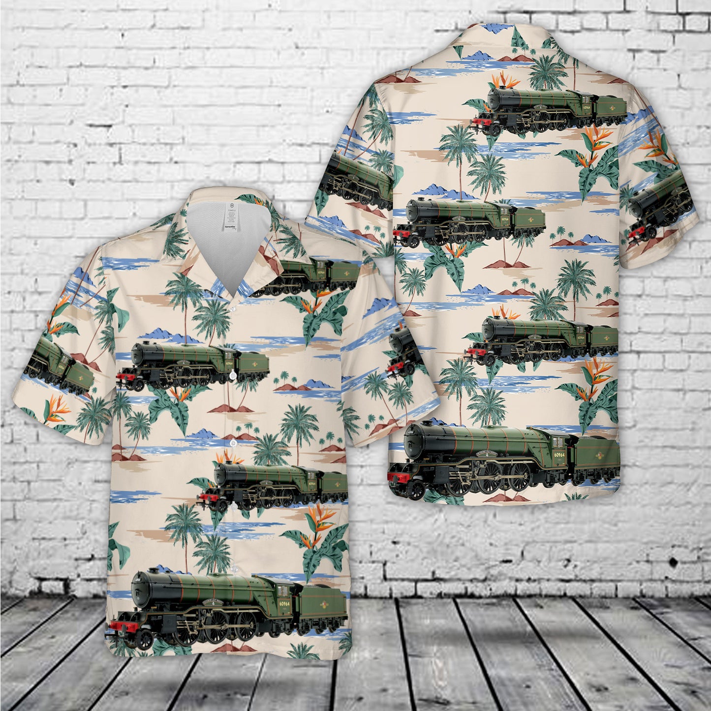 British Railways Locomotive Crests 'Durham Light Infantry' BR Lined Green (Late Crest) Class V2 2-6-2 Steam Locomotive No.60964 Hawaiian Shirt