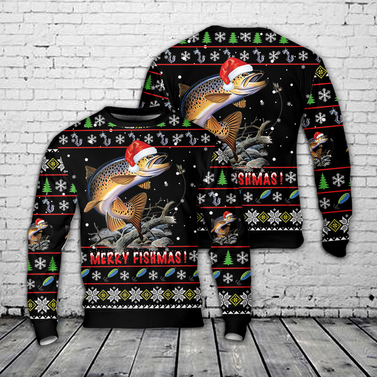 Brown Trout Fishing Christmas Sweater