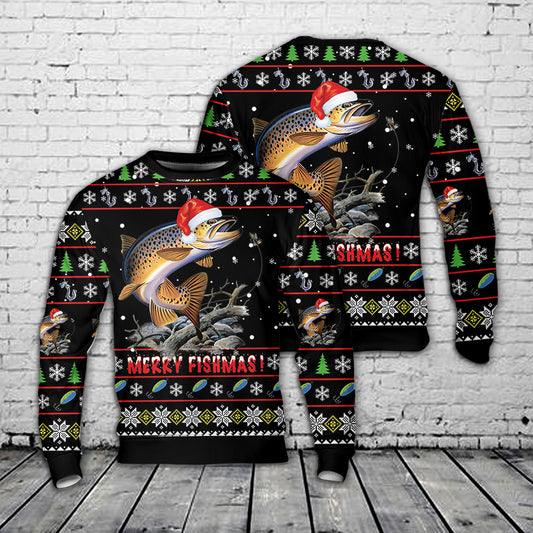 Brown Trout Fishing Christmas Sweater